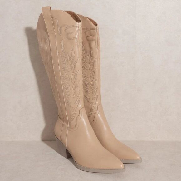NIB Oasis Society Samara Nude Embroidered Heel Tall Western Boot Size 10 - Picture 13 of 14